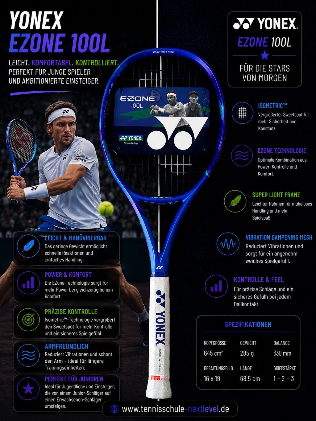 Yonex EZone 100 L (285 g)         Perfekt für mehr Kontrolle und Power